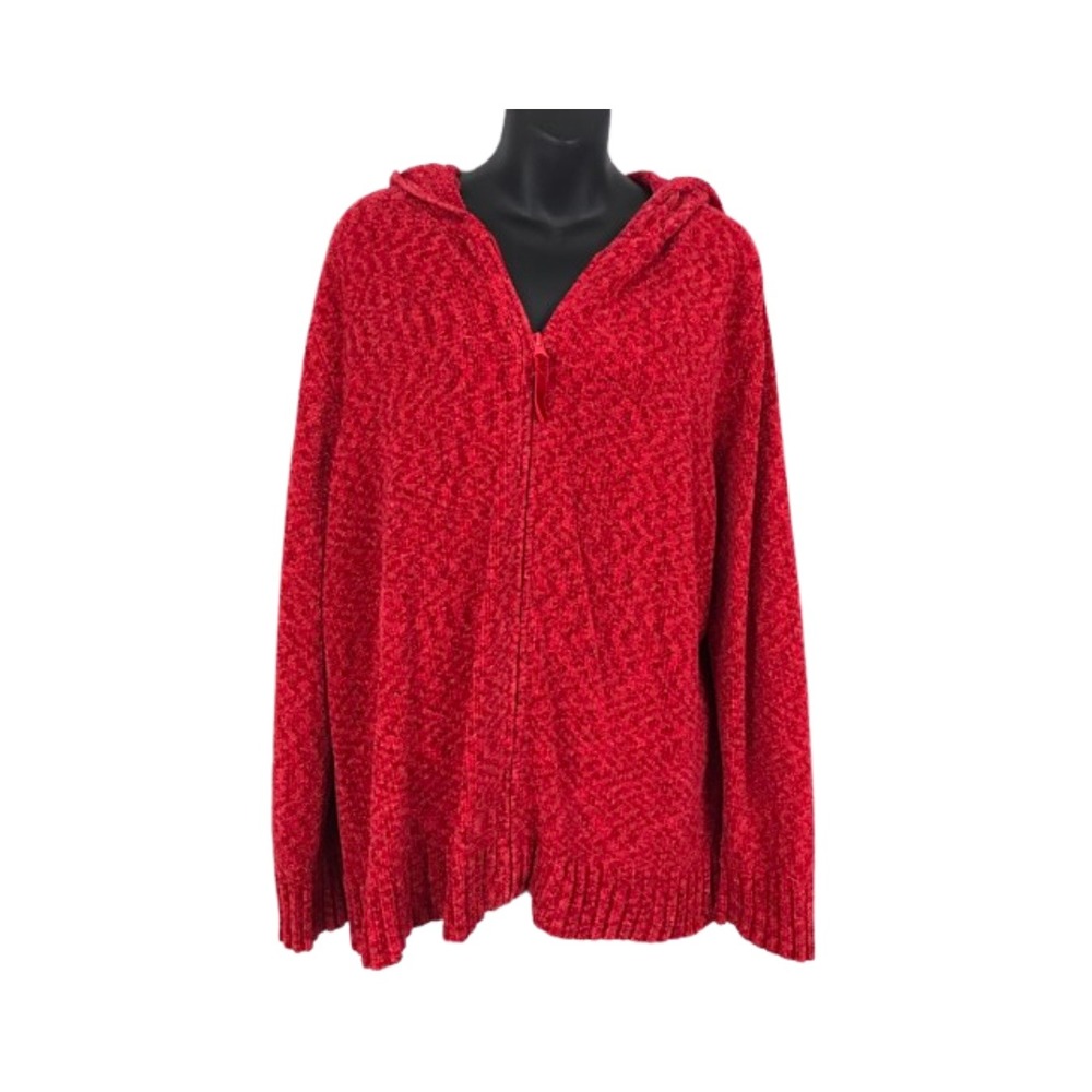 White Stag Red Marl Knit Full Zip Hoodie Sweater Relaxed Fit Jacket Size 18W/20W